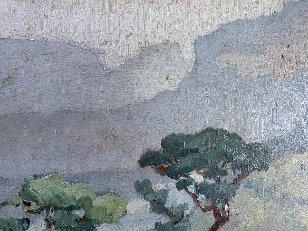 Jules-Louis Moréteau "Front de Montagnes près de Bomboli" Paysage Guinée 1936 Huile sur bois -photo-4