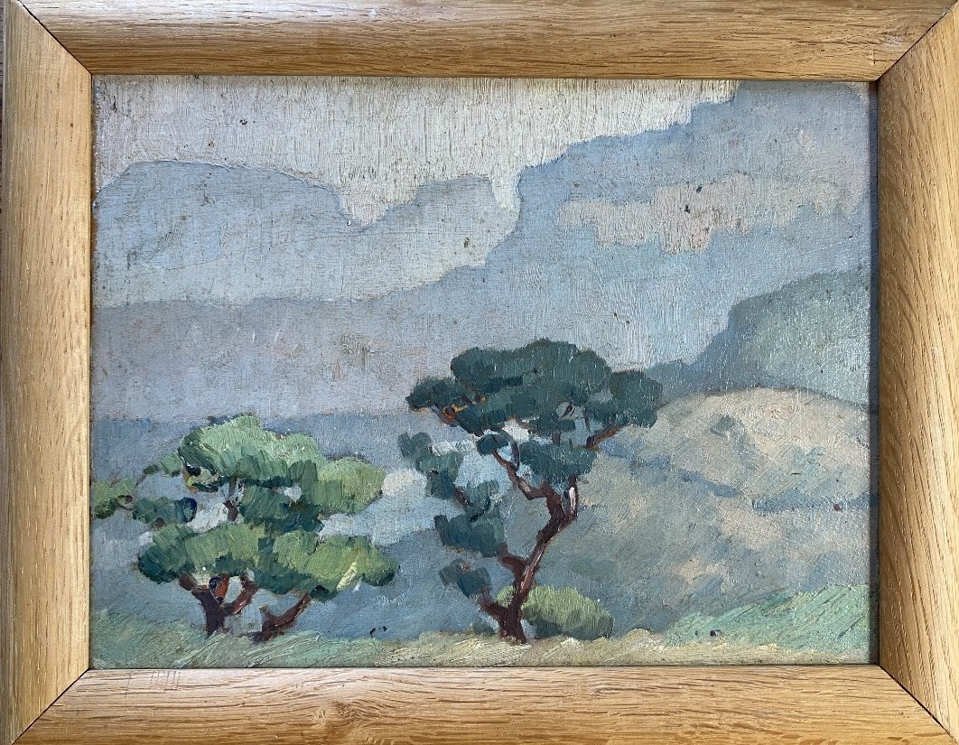 Jules-Louis Moréteau "Front de Montagnes près de Bomboli" Paysage Guinée 1936 Huile sur bois -photo-2