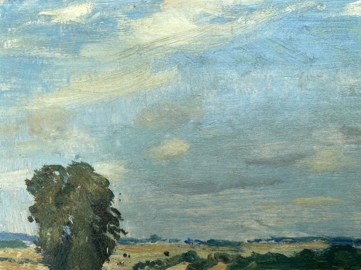 Willem Van Hasselt Paysage France Ouest "Vue sur Saint Corentin" Huile sur Carton vers 1930-photo-3