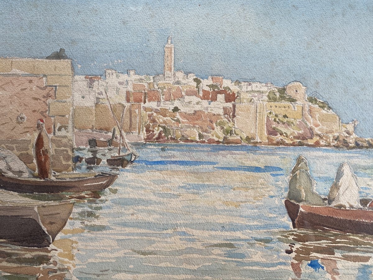 B. Magenthié Orientalist Watercolor, Pointe Des Oudayas, Bouregreg, 1926, Morocco, Rabat, Maghr-photo-2