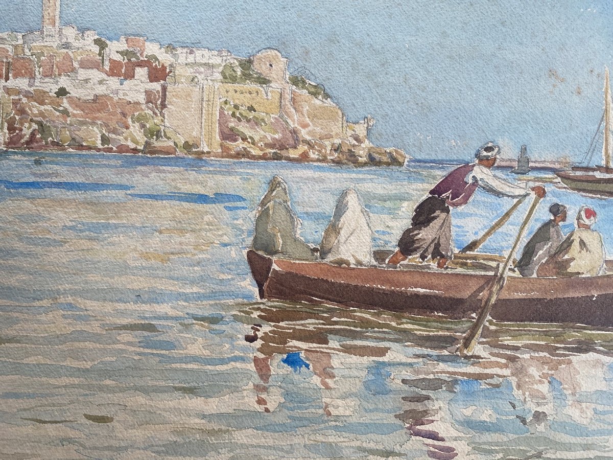 B. Magenthié Orientalist Watercolor, Pointe Des Oudayas, Bouregreg, 1926, Morocco, Rabat, Maghr-photo-3
