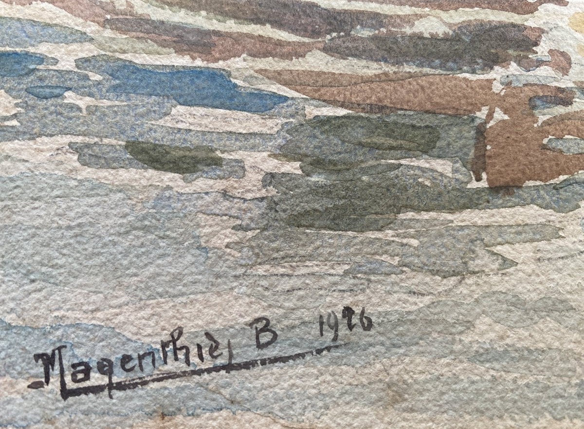 B. Magenthié Orientalist Watercolor, Pointe Des Oudayas, Bouregreg, 1926, Morocco, Rabat, Maghr-photo-4