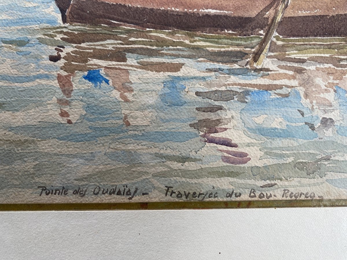 B. Magenthié Orientalist Watercolor, Pointe Des Oudayas, Bouregreg, 1926, Morocco, Rabat, Maghr-photo-1