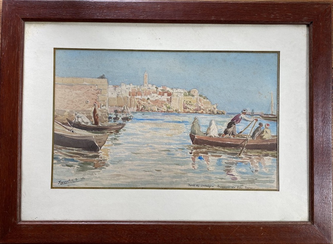 B. Magenthié Orientalist Watercolor, Pointe Des Oudayas, Bouregreg, 1926, Morocco, Rabat, Maghr-photo-2