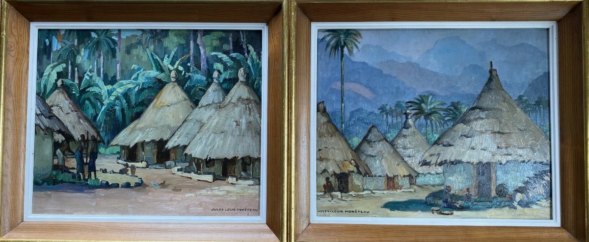 Jules-louis Moréteau, Landscapes Of Guinea, 1936, Africanism, Oil On Panel (sold As A Pair)