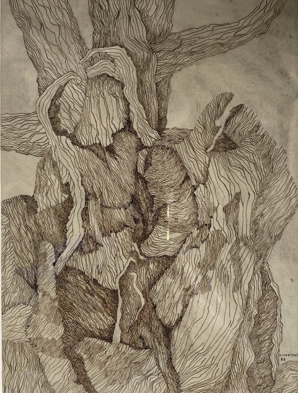 D. Martens, Ink On Paper, Triptych, Circa 1980, Abstract/botanical Motifs, Design.-photo-4