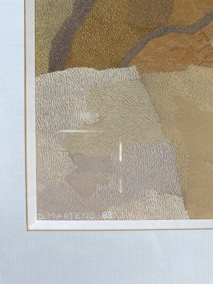D. Martens, Ink On Paper, Triptych, Circa 1980, Abstract/botanical Motifs, Design.-photo-2