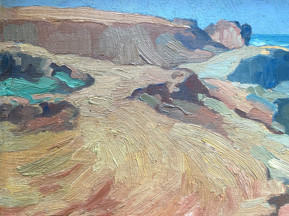 Jules-louis Moréteau, "the Cliff At Rabat," Landscape, Rabat, Morocco, 1927, Oil On Panel-photo-3