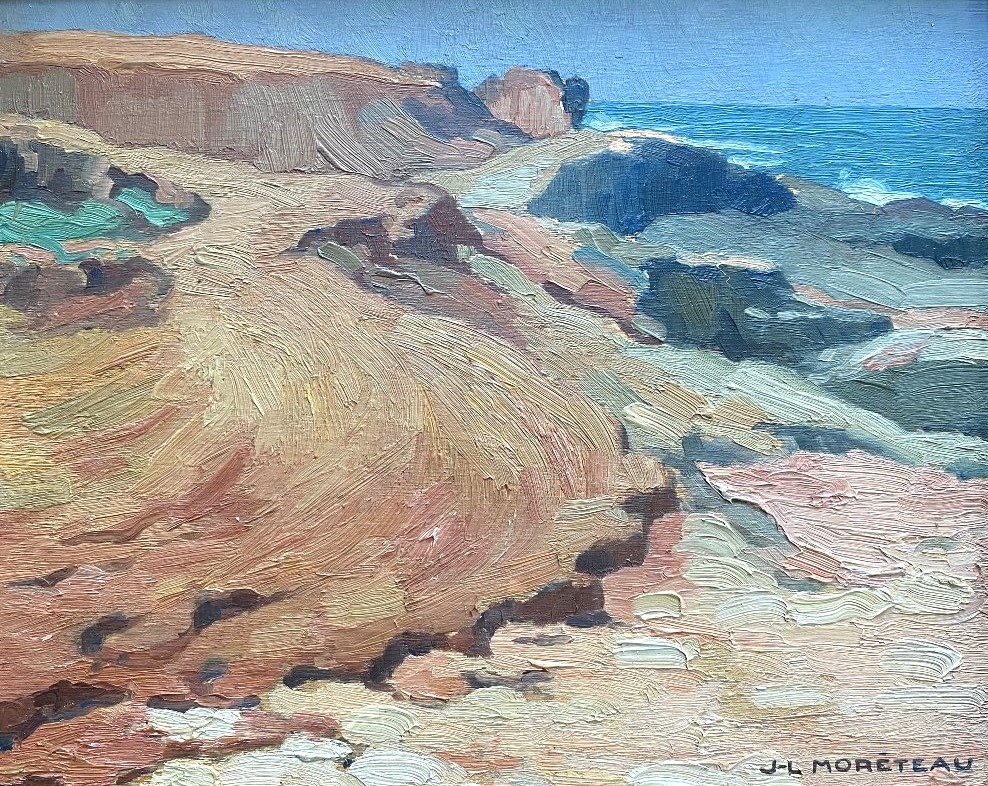 Jules-louis Moréteau, "the Cliff At Rabat," Landscape, Rabat, Morocco, 1927, Oil On Panel