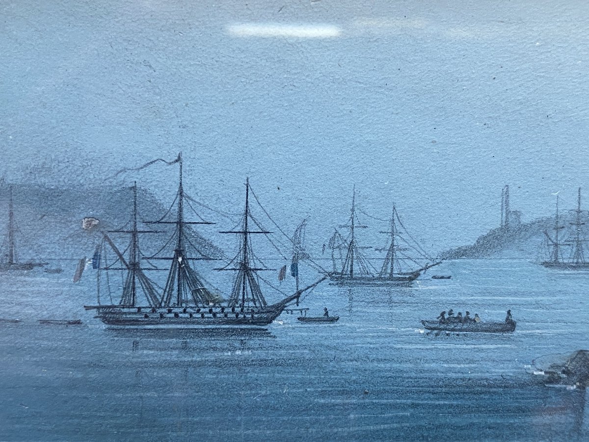 Paysages de Seine-Maritime vers 1860  Seine / Port Paire de Gouaches sur papier (à déchiffrer)-photo-3
