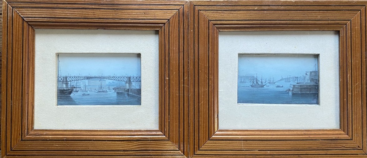 Paysages de Seine-Maritime vers 1860  Seine / Port Paire de Gouaches sur papier (à déchiffrer)