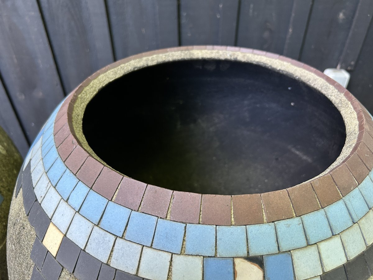 Pair Of Art Deco Cement And Mosaic Bowls / Planters, Circa 1930, Mallet-stevens (bases)-photo-2