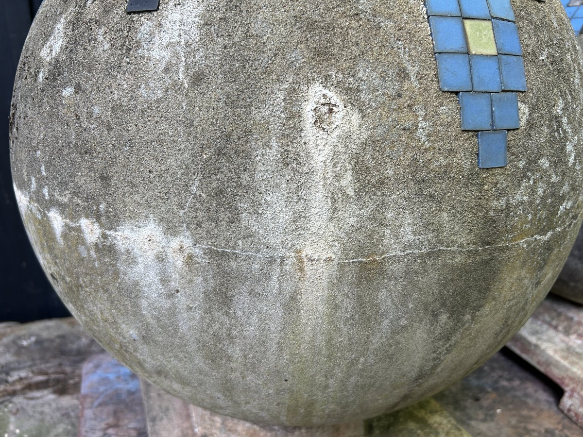 Pair Of Art Deco Cement And Mosaic Bowls / Planters, Circa 1930, Mallet-stevens (bases)-photo-3