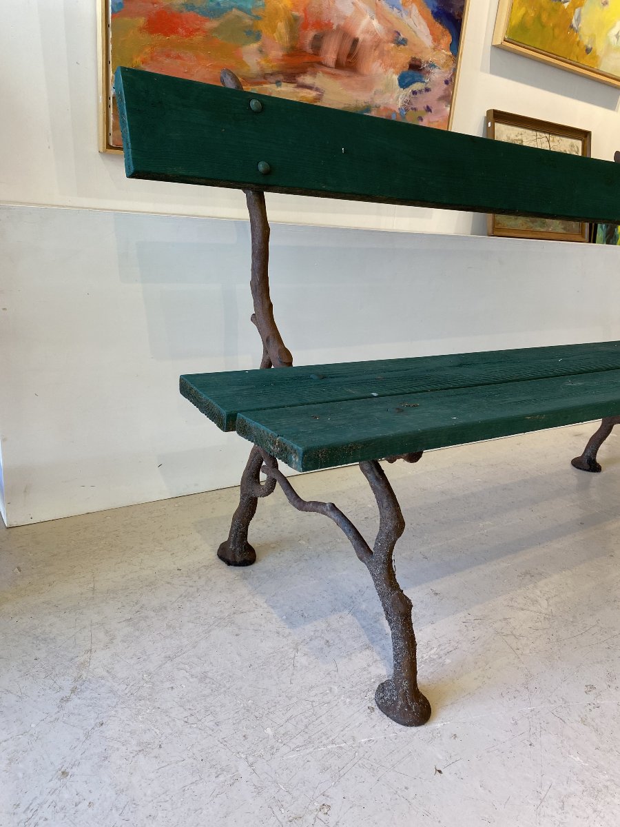 Garden Bench With A Naturalistic Cast-iron Base Featuring A Branch Motif; 19th-century Work-photo-4