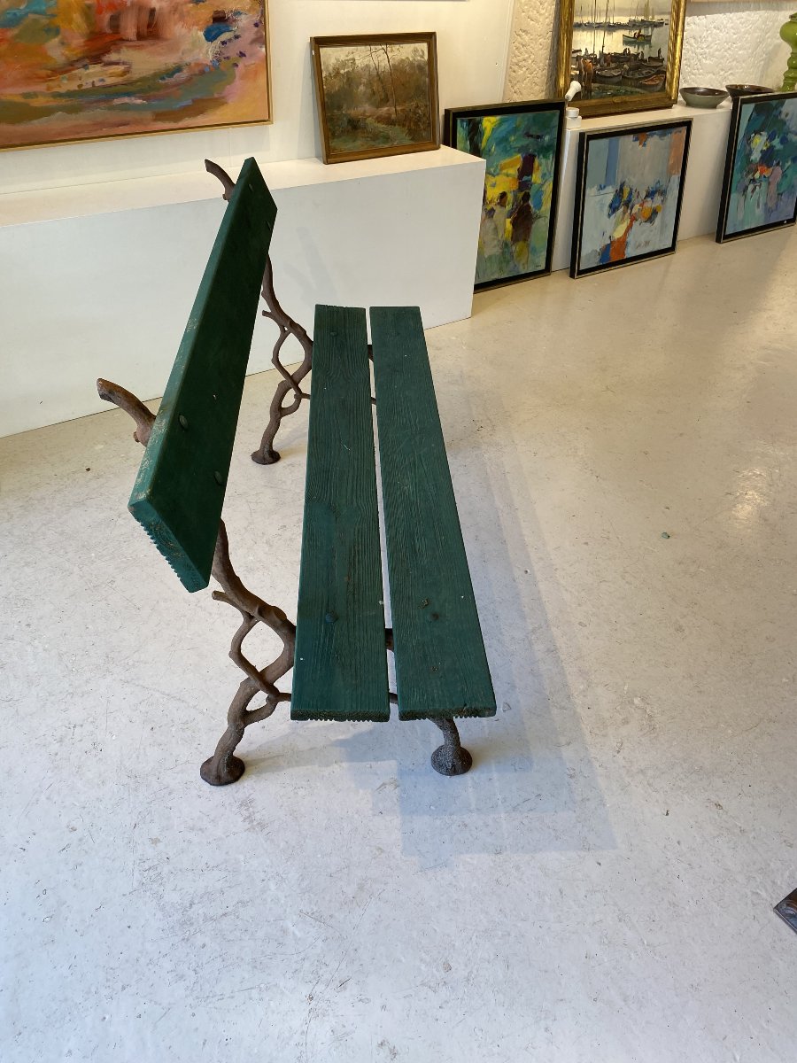 Garden Bench With A Naturalistic Cast-iron Base Featuring A Branch Motif; 19th-century Work-photo-1
