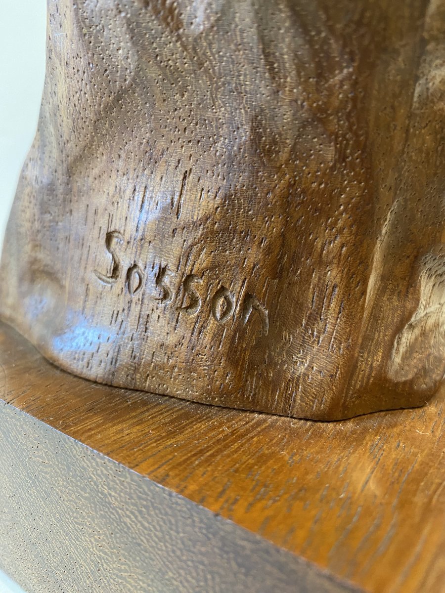 Portrait du Christ sculpture en noyer (taille directe) signée Sosson (Louis Sosson) vers 1930.-photo-2