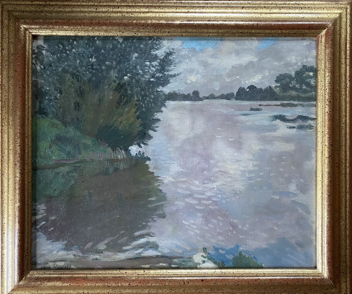W. Van Hasselt, huile sur toile vers 1930, Bords de rivière,  la Seine,  impressioniste-photo-2