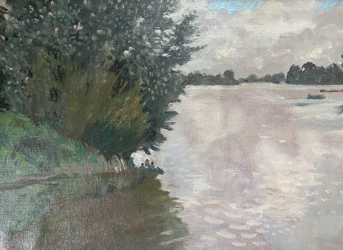 W. Van Hasselt, huile sur toile vers 1930, Bords de rivière,  la Seine,  impressioniste-photo-2