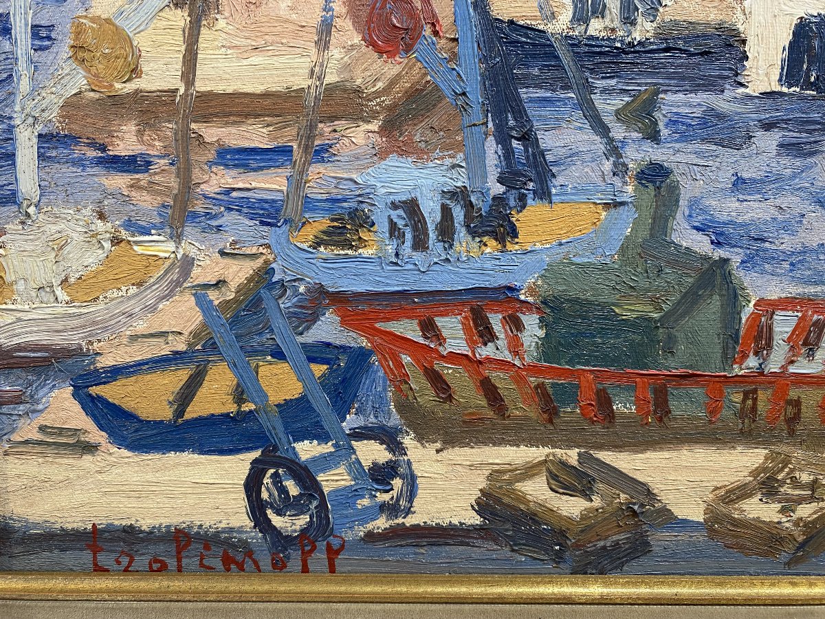 Pierre Trofimoff. Huile sur toile, Marine, Port animé, Méditéranée. Provence. Sud de la France-photo-4