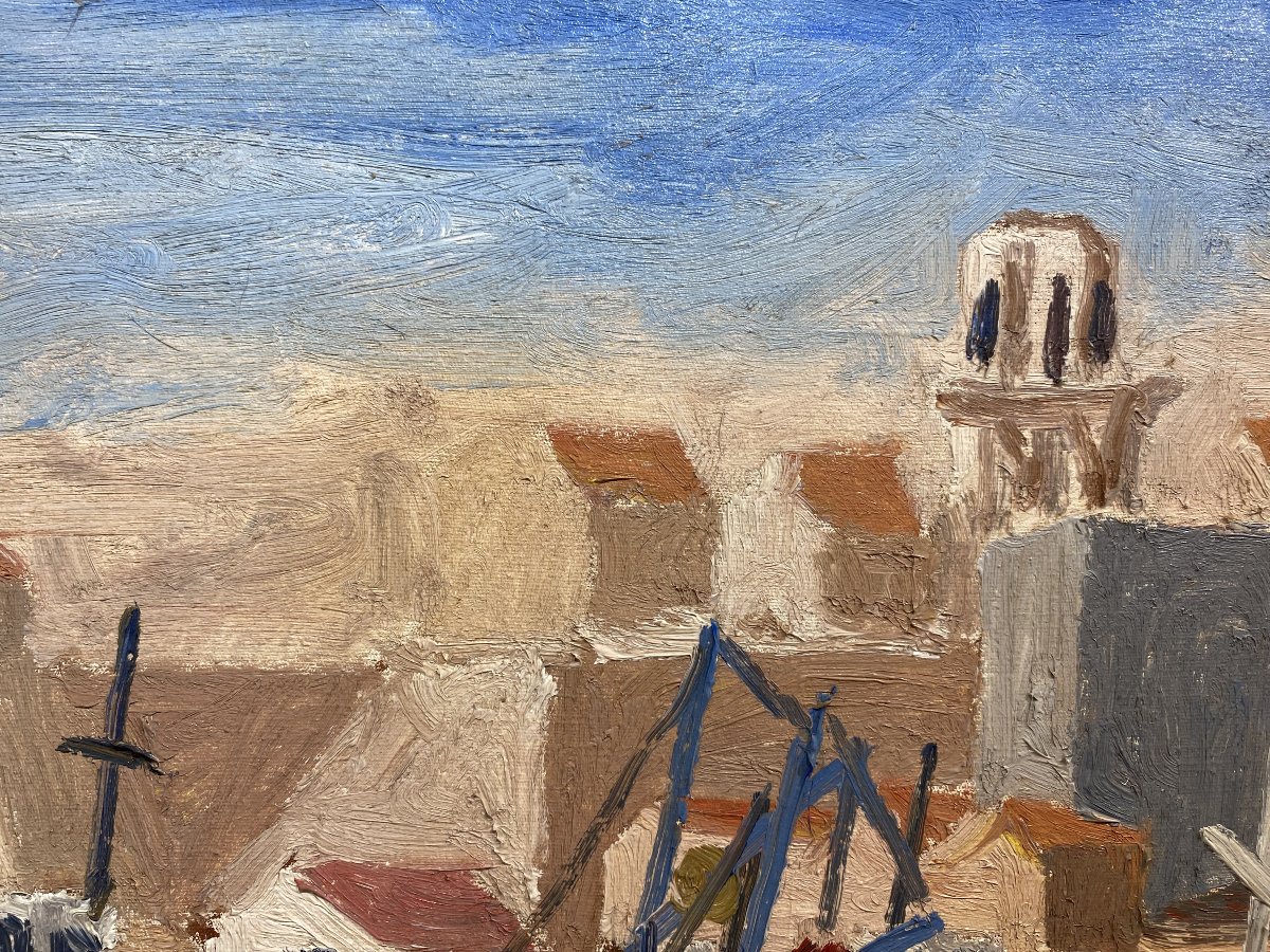 Pierre Trofimoff. Huile sur toile, Marine, Port animé, Méditéranée. Provence. Sud de la France-photo-2