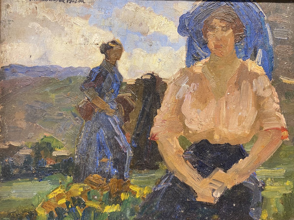 Frédéric Marius De Buzon, Oil On Cardboard, Symbolist Scene, Circa 1920. Symbolism. Bordeaux.-photo-4