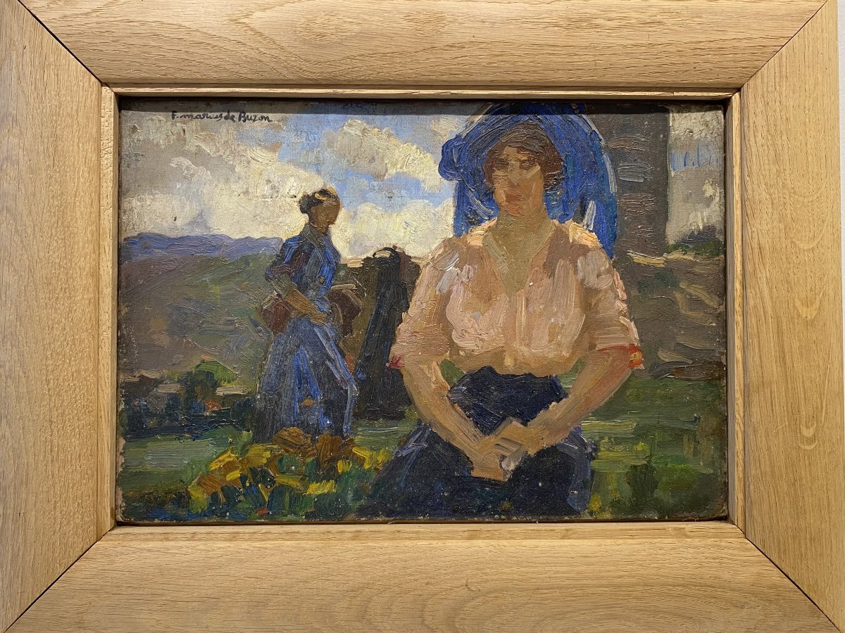 Frédéric Marius De Buzon, Oil On Cardboard, Symbolist Scene, Circa 1920. Symbolism. Bordeaux.