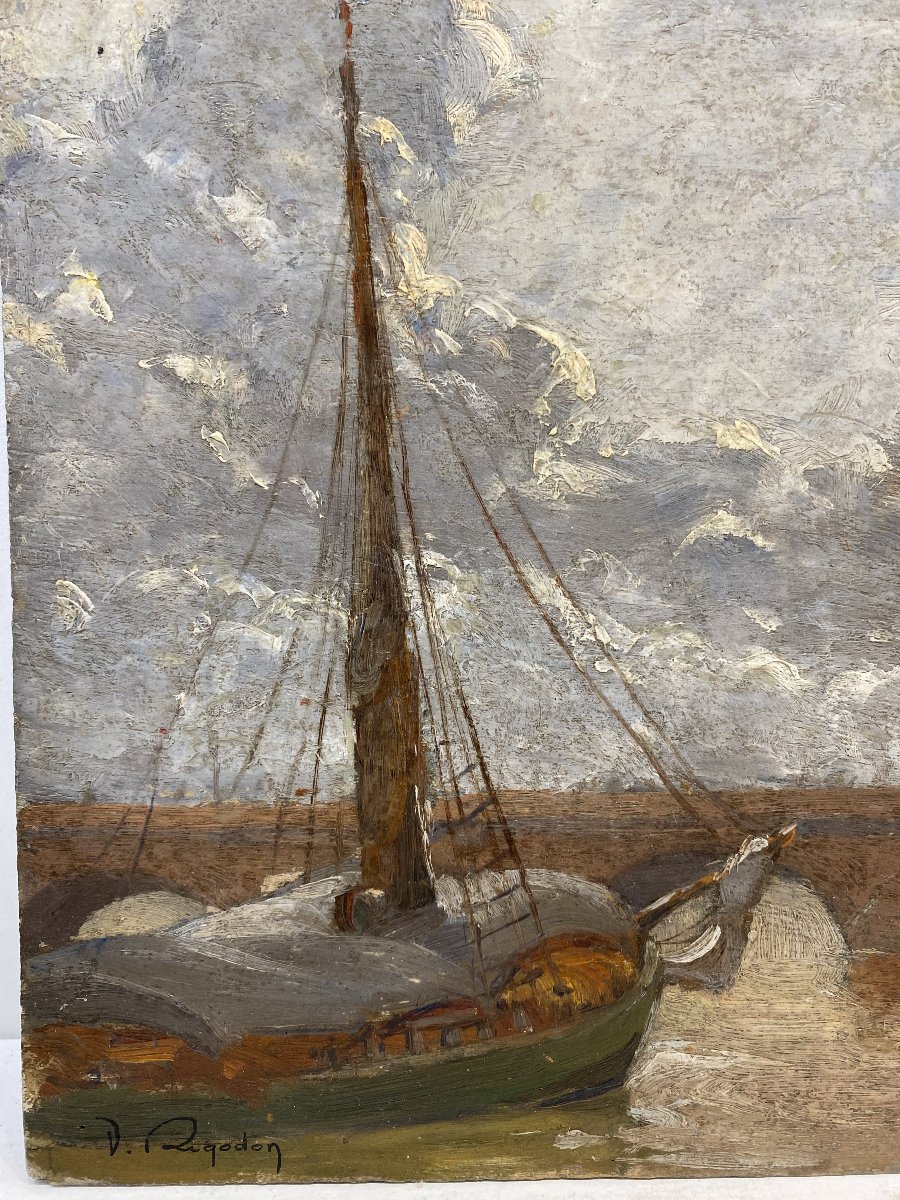 La Garonne, Bordeaux, Pont de pierre, Huile sur panneau 1930. Daliel Rigodon-photo-3