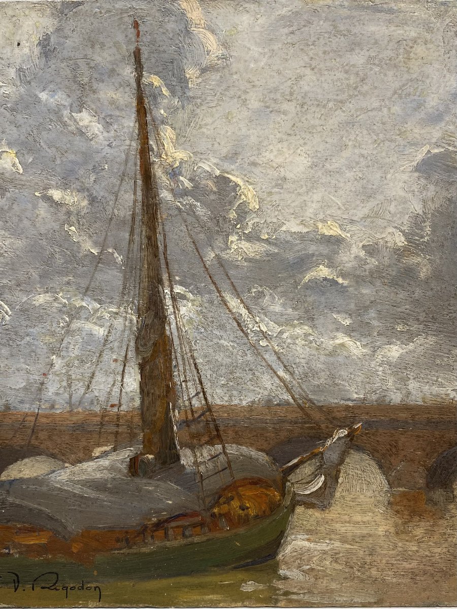 La Garonne, Bordeaux, Pont de pierre, Huile sur panneau 1930. Daliel Rigodon