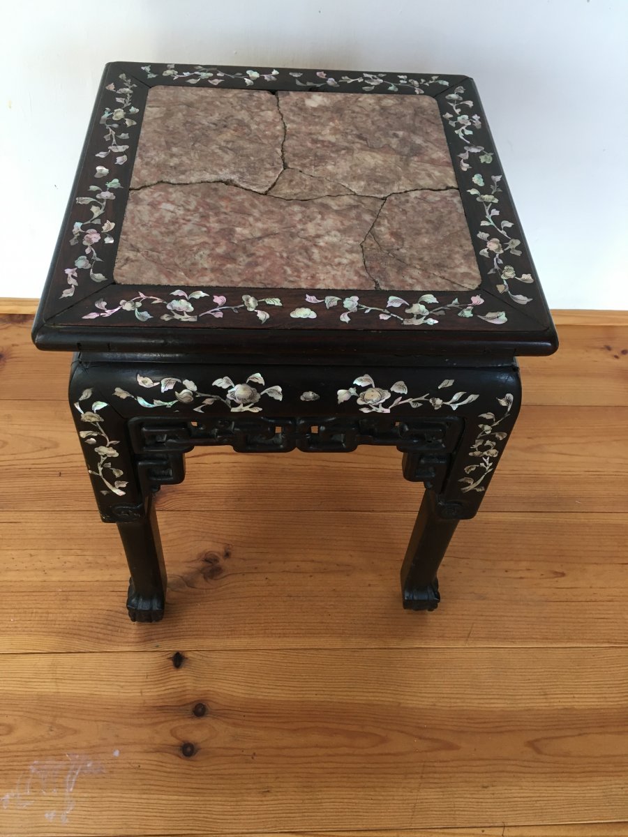 Asian Table, Indochina, Wood And Mother-of-pearl Marquetry.-photo-3