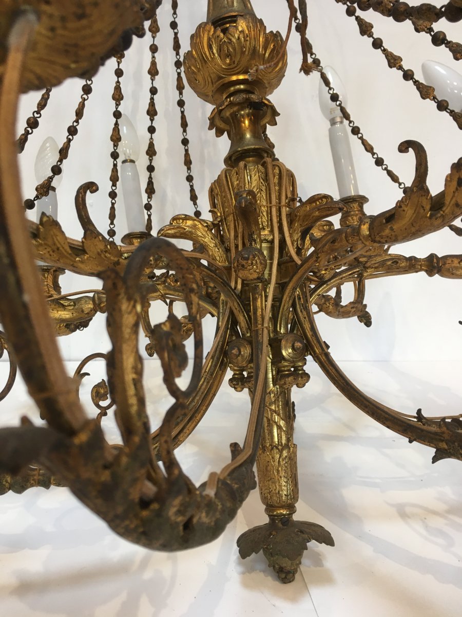 Important Chandelier In Gilt Bronze Napoleon III Louis XVI Style-photo-3