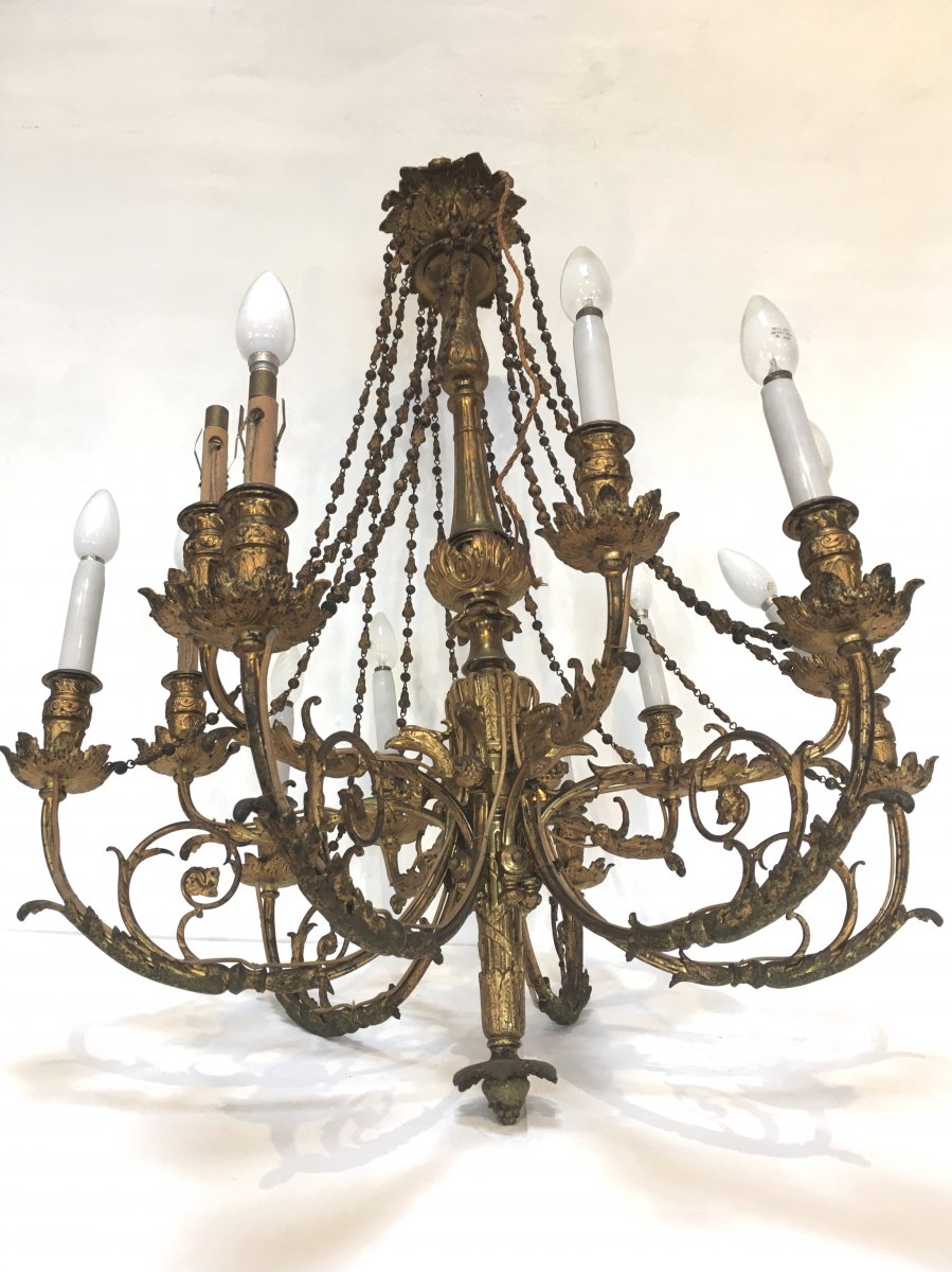 Important Chandelier In Gilt Bronze Napoleon III Louis XVI Style