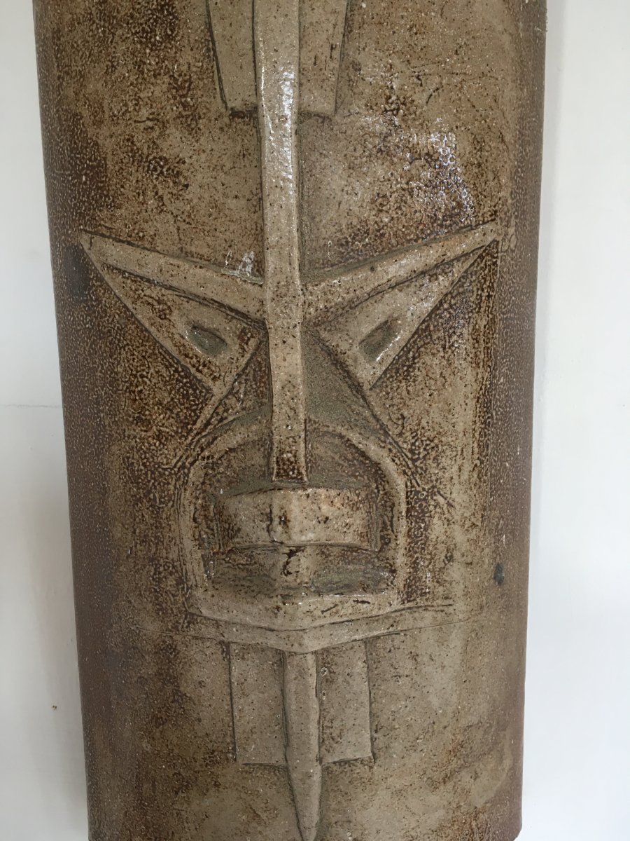Africanist Ceramic Mask Around 1960. Twentieth Ceramic. Height 50 Cm. Sign-photo-2