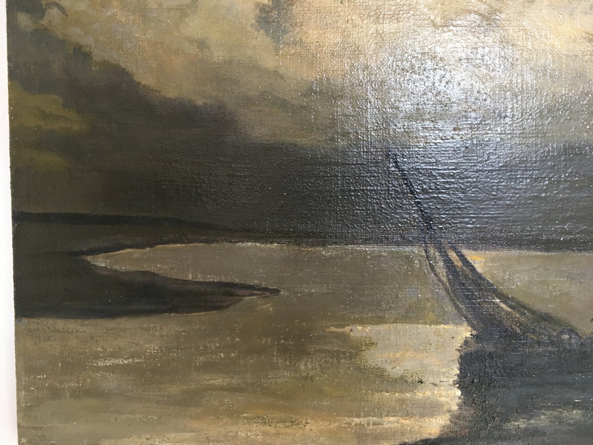 Albert Matignon, Huile Sur Toile, "pêche de nuit en baie de Somme"-photo-1