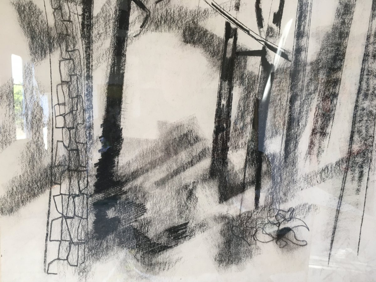 Pierre Théron. Dessin Fusain Original. Pins  Sur Le Bassin d' Arcachon.-photo-1
