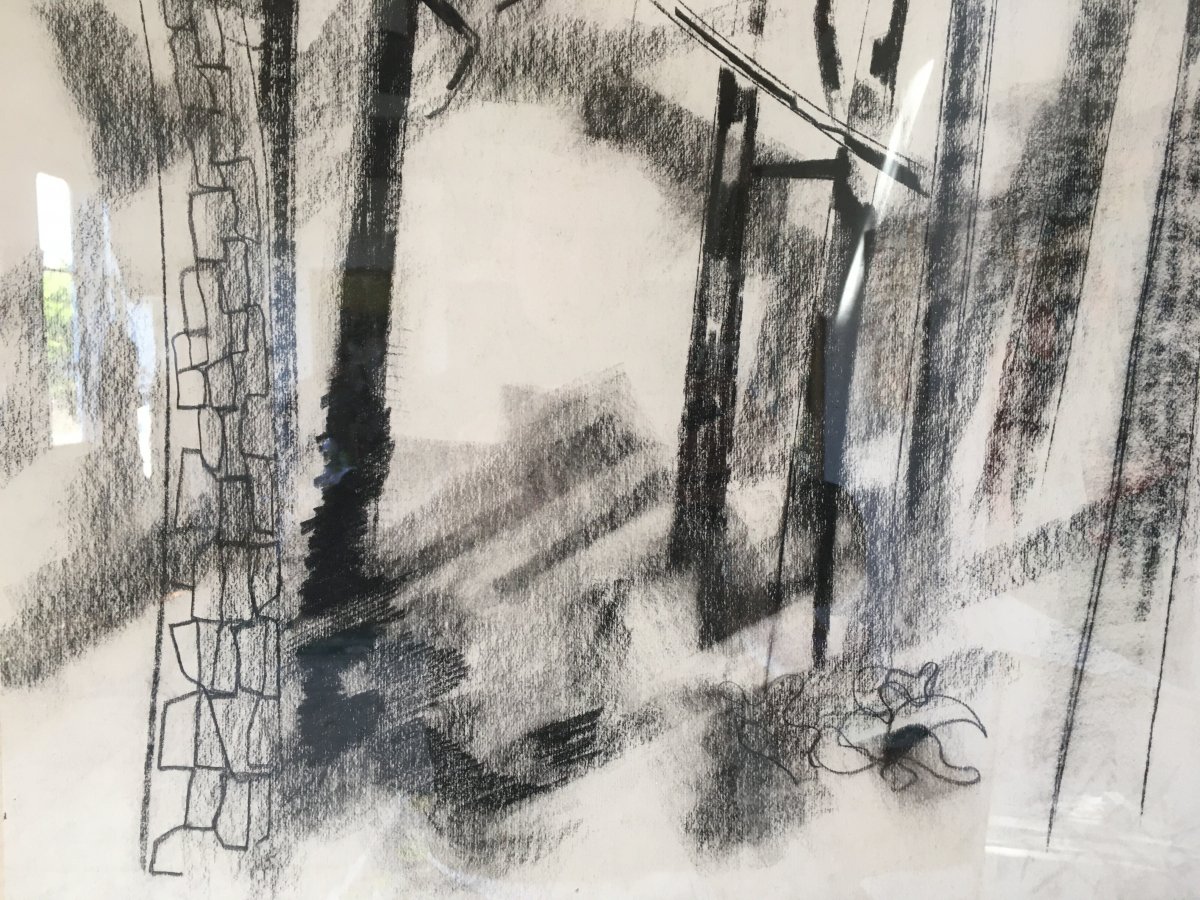 Pierre Théron. Original Charcoal Drawing. Pines On The Arcachon Basin.-photo-1