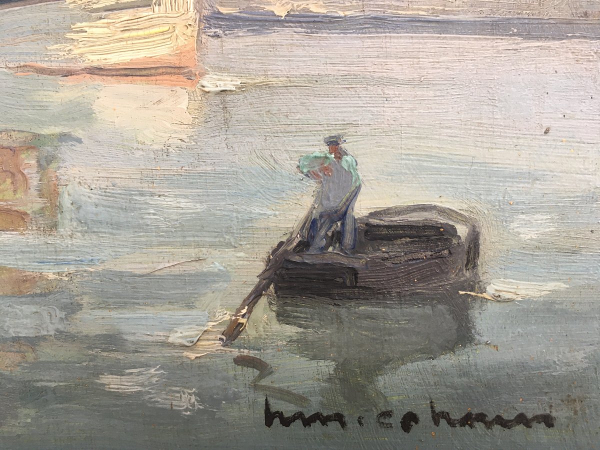 Henri Maurice Cahours, Tableau Marine, Paysage De Bretagne,  Bateaux De Pêche.-photo-3