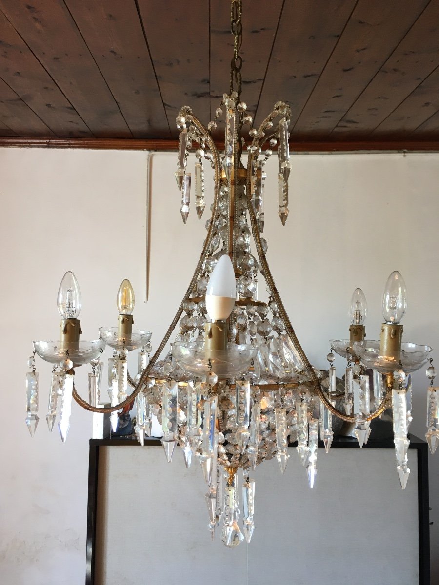 Crystal Chandelier, "hot-air Balloon" Shape Of Japanese Inspiration, Maison Baguès. Tassels.-photo-2