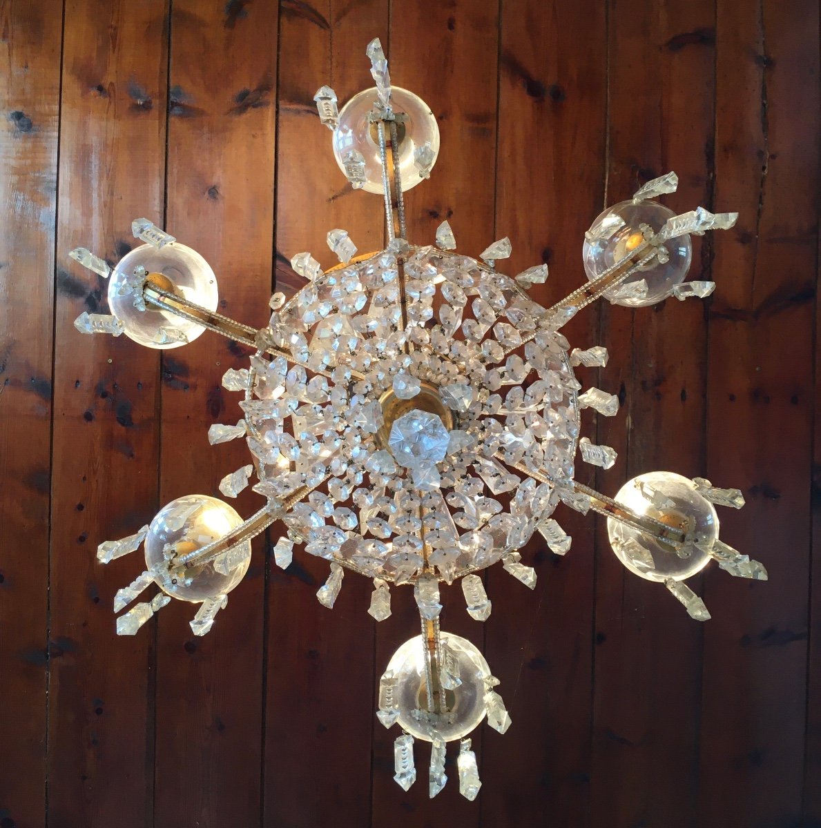 Crystal Chandelier, "hot-air Balloon" Shape Of Japanese Inspiration, Maison Baguès. Tassels.-photo-3