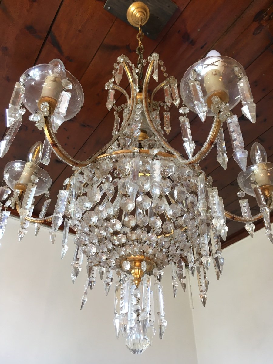 Crystal Chandelier, "hot-air Balloon" Shape Of Japanese Inspiration, Maison Baguès. Tassels.-photo-3