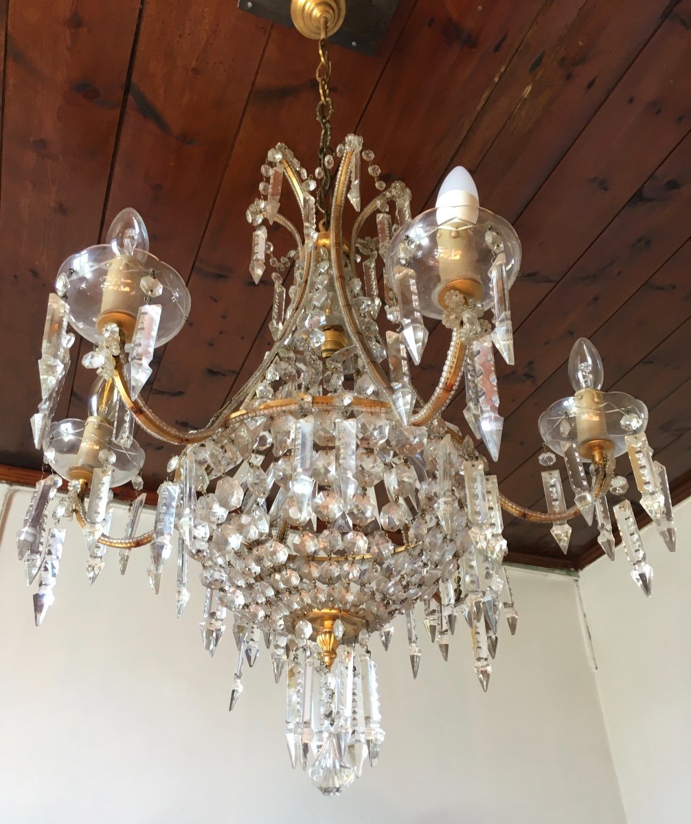 Crystal Chandelier, "hot-air Balloon" Shape Of Japanese Inspiration, Maison Baguès. Tassels.