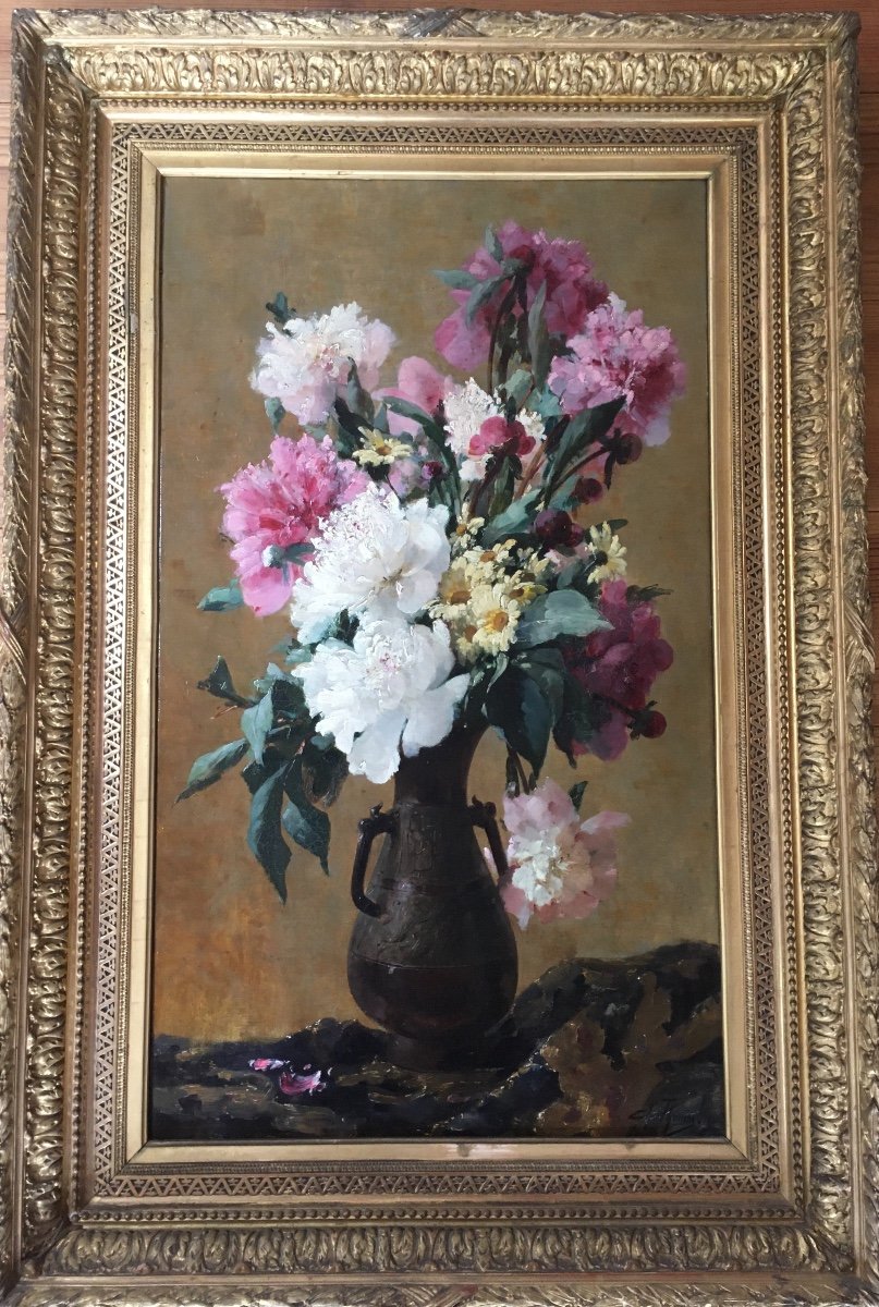 Nature Morte Aux Fleur Japonisante, XIX ème Siècle. Signée, Ch Thomas.