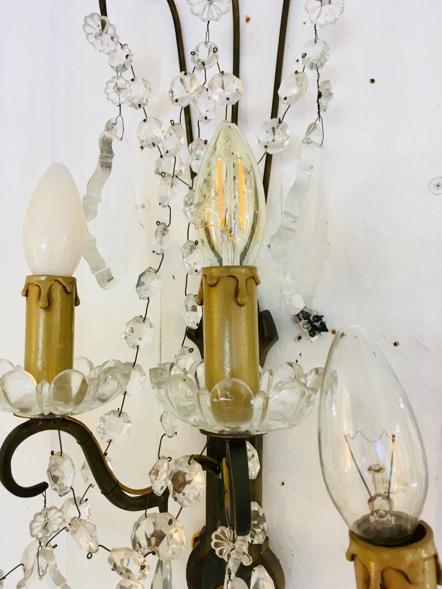 Important Pair Of Louis XV Wall Lights With Crystal Tassels-photo-3