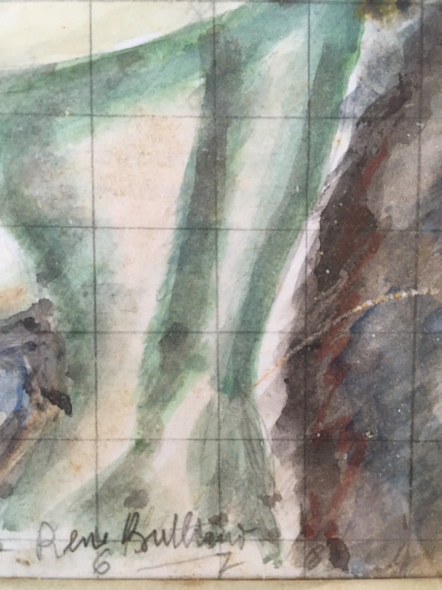 René Buthaud. Original Watercolor; Decor Project For Stained Glass, Ceramic. Art Deco.-photo-3