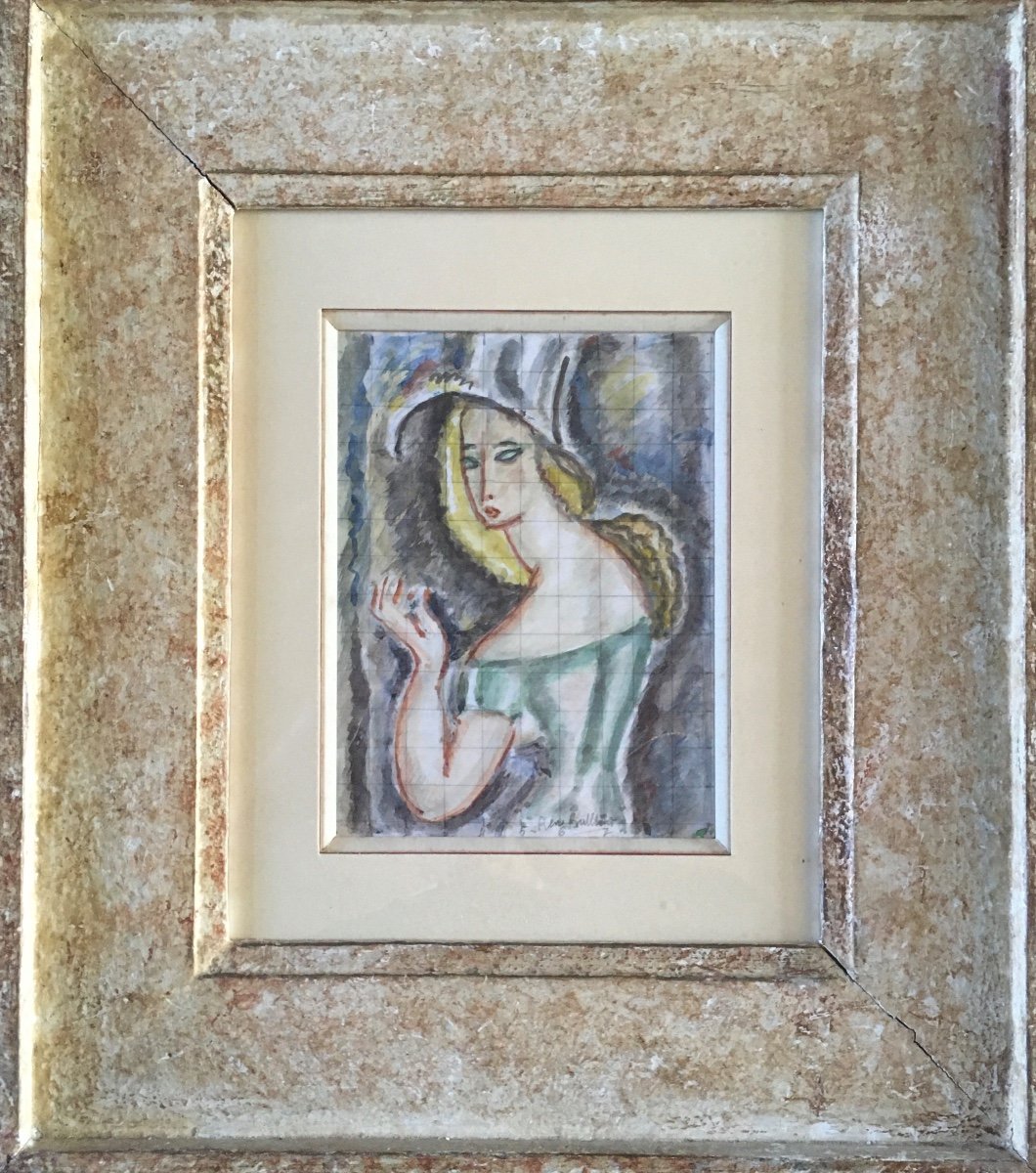 René Buthaud. Original Watercolor; Decor Project For Stained Glass, Ceramic. Art Deco.