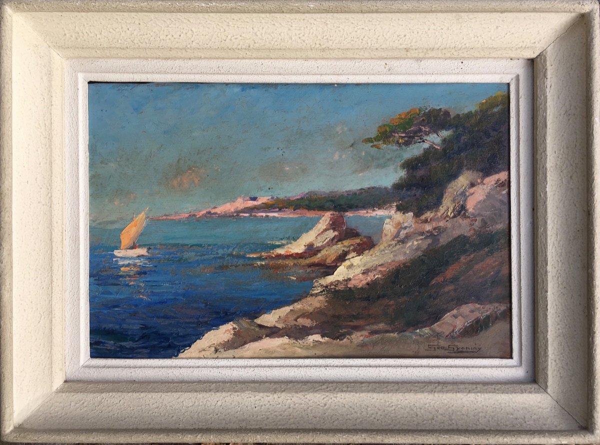 Geo Gyaniny. Oil On Panel, View Of The Mediterranean Around 1940.