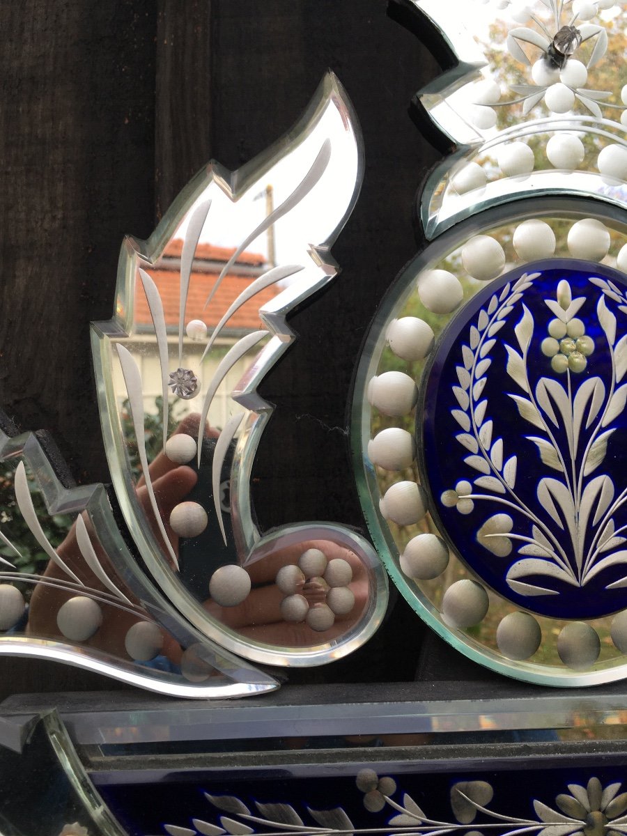 Polychrome Glass Venice Mirror, Flower Patterns, Foliage, Pastilles-photo-3
