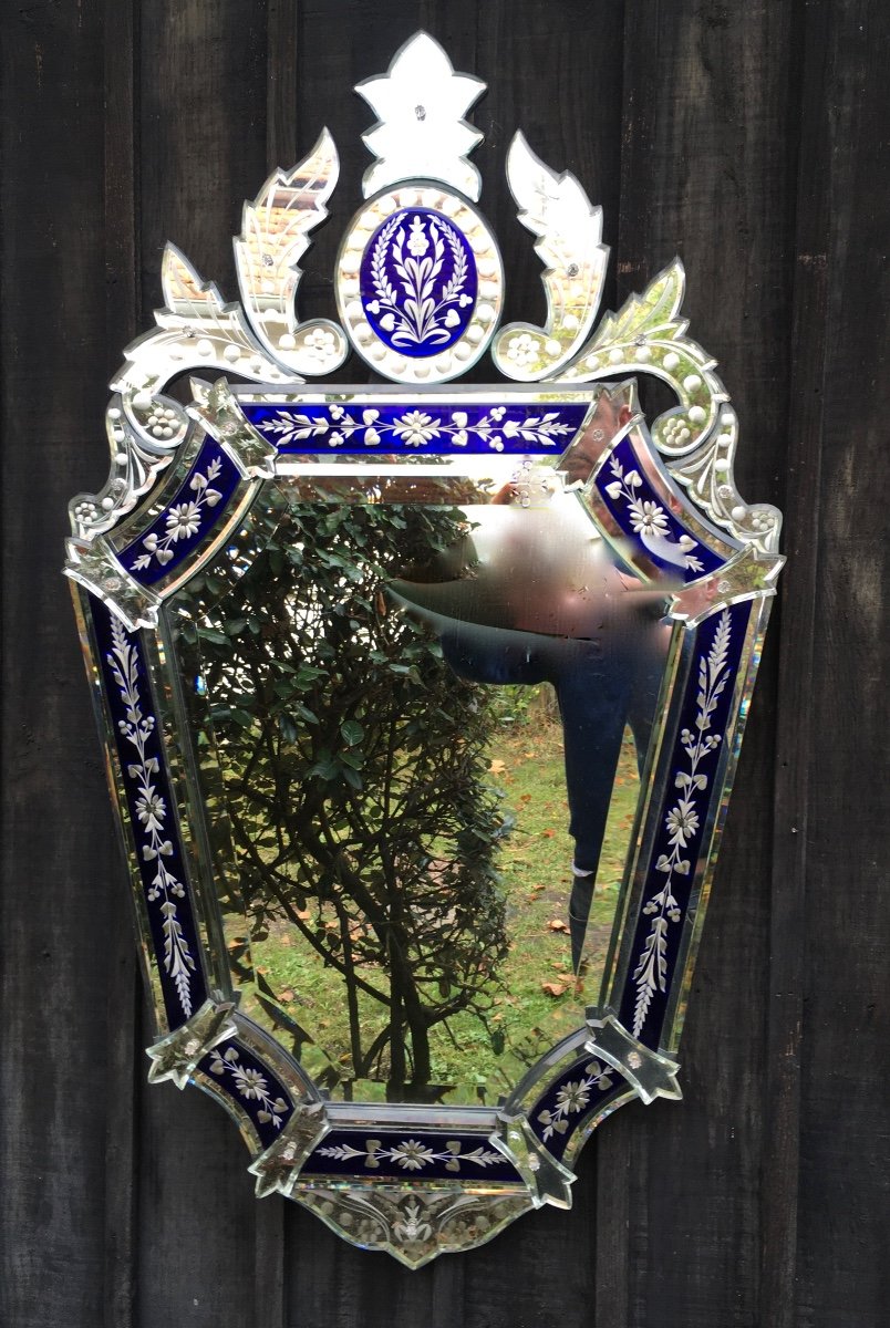 Polychrome Glass Venice Mirror, Flower Patterns, Foliage, Pastilles