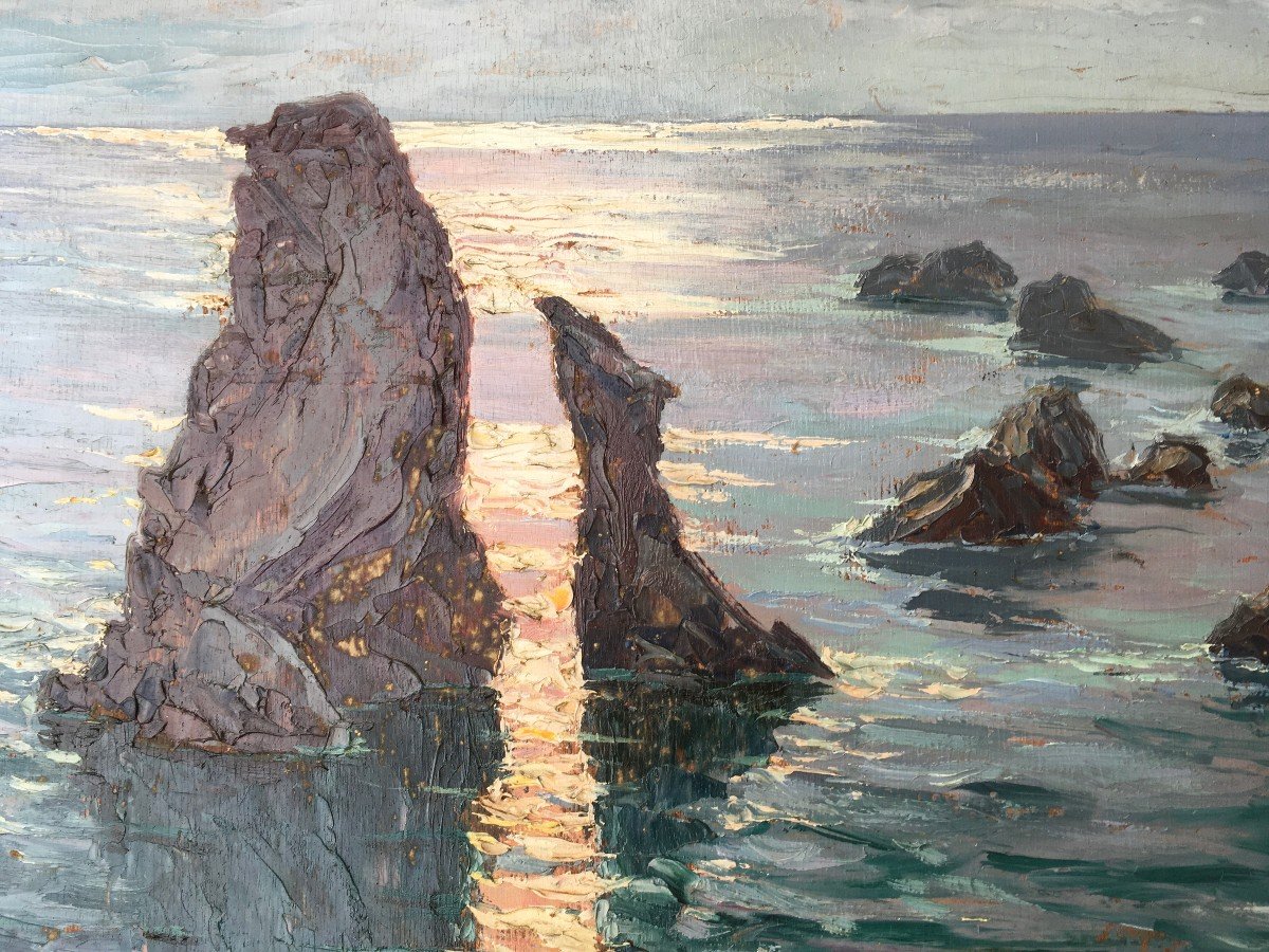 Paul Esnoul, Belle-Île, Brittany, Oil On Panel, Circa 1930-photo-3