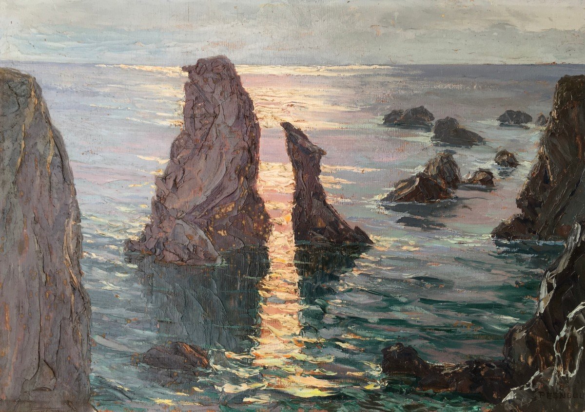 Paul Esnoul, Belle-Île, Bretagne, Huile Sur Panneau, Vers 1930