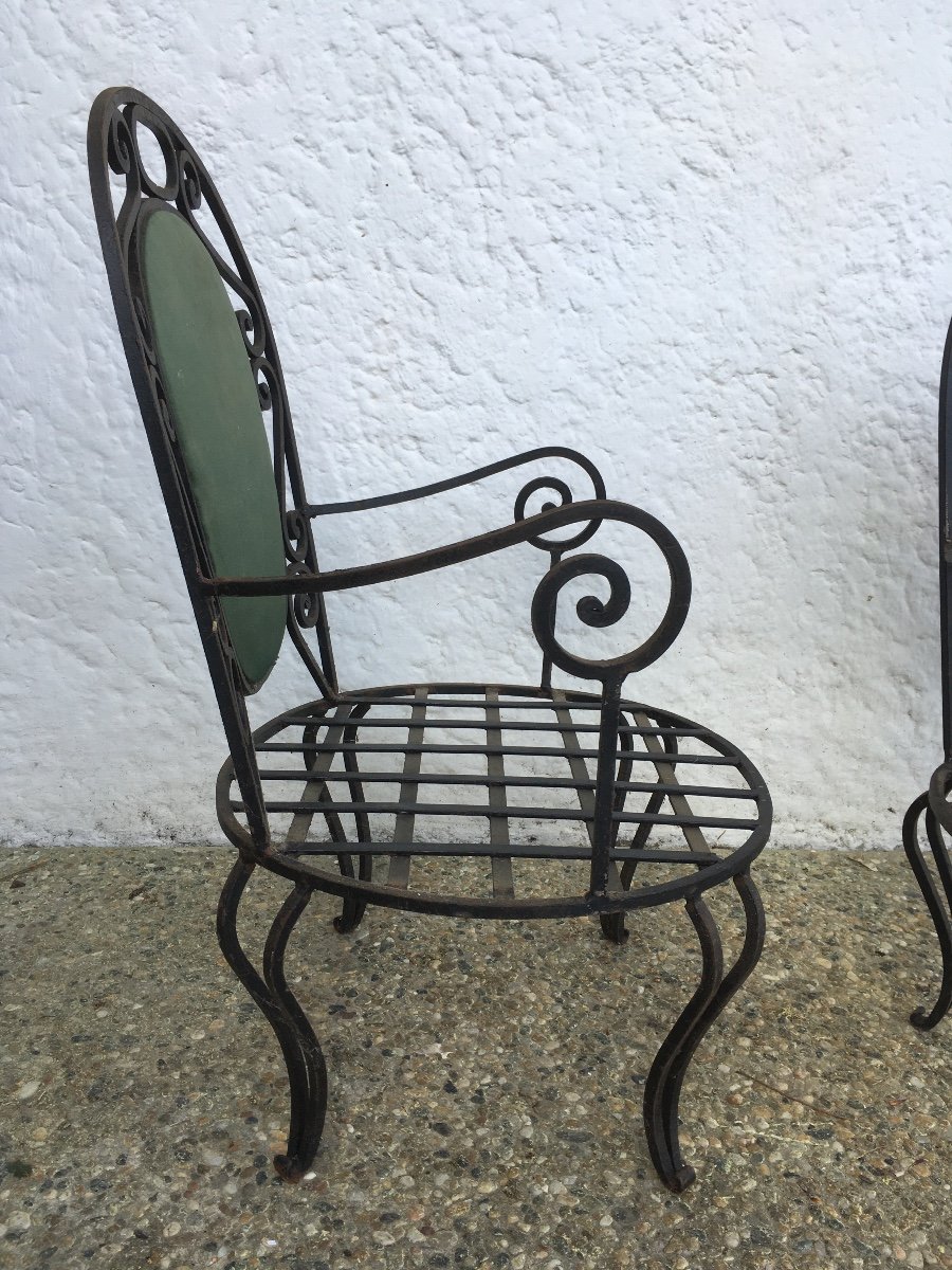 Pair Of Wrought Iron Fireside Chairs, Work From The 1940s.-photo-2